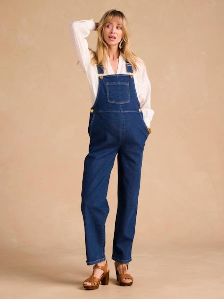 Wide-leg denim maternity dungarees brut denim 
