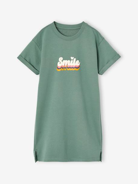 Girls' dress in lightweight fleece green+marl grey+sage green+striped blue 