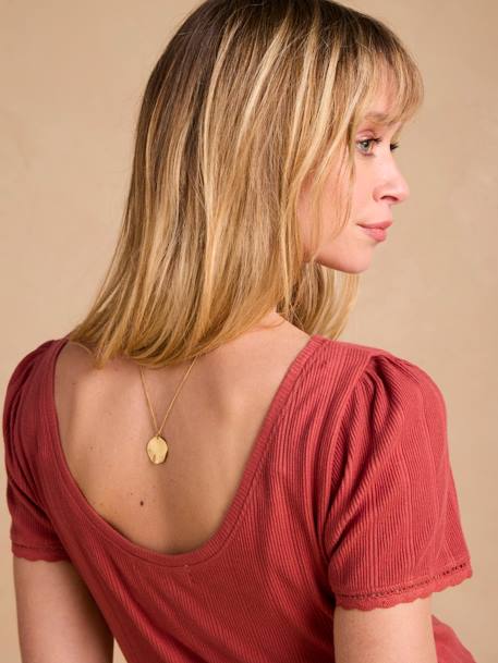 T-Shirt for Maternity, Low Neckline at the Back, in Wide Knit, by ENVIE DE FRAISE khaki+terracotta 