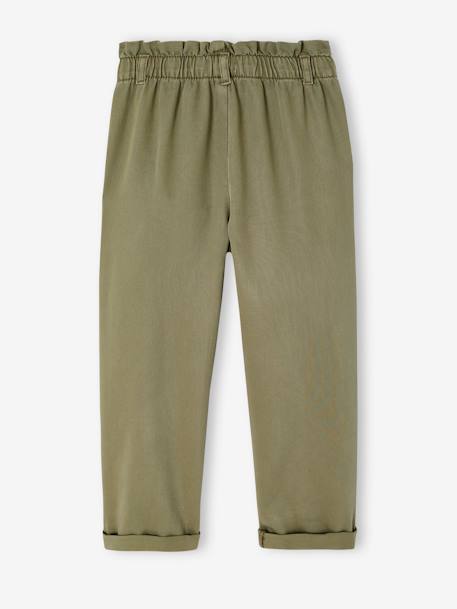 Fluid Paperbag-Style Trousers for Girls khaki+rose 