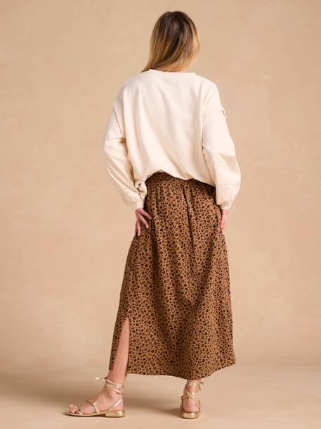 Long Skirt in Cotton Gauze for Maternity, ENVIE DE FRAISE beige+green 