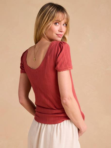 T-Shirt for Maternity, Low Neckline at the Back, in Wide Knit, by ENVIE DE FRAISE khaki+terracotta 