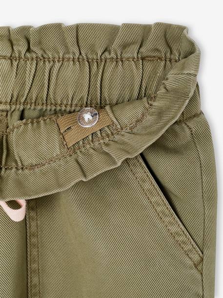 Fluid Paperbag-Style Trousers for Girls khaki+rose 