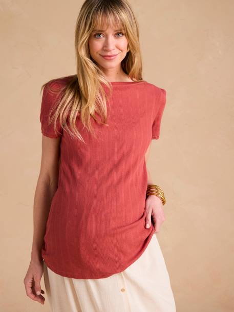 T-Shirt for Maternity, Low Neckline at the Back, in Wide Knit, by ENVIE DE FRAISE khaki+terracotta 