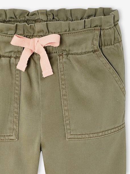 Fluid Paperbag-Style Trousers for Girls khaki+rose 