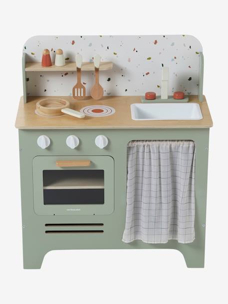 Wooden kitchen with FSC100® wooden accessories ecru+rose+sage green 