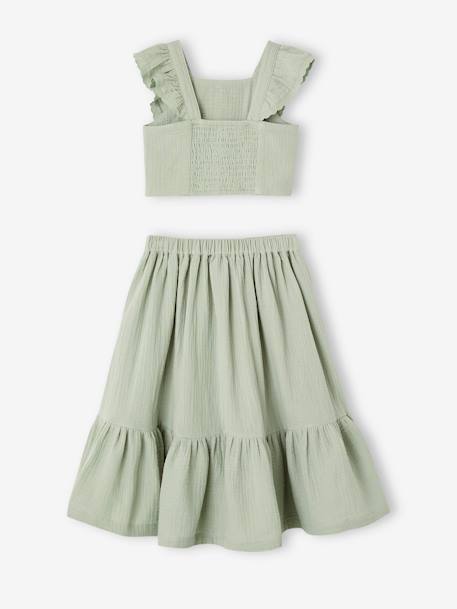 Occasion Wear Blouse & Frilled Skirt Combo blush+sage green 