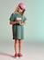 Girls' dress in lightweight fleece green+marl grey+sage green+striped blue 