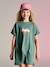 Girls' dress in lightweight fleece green+marl grey+sage green+striped blue 