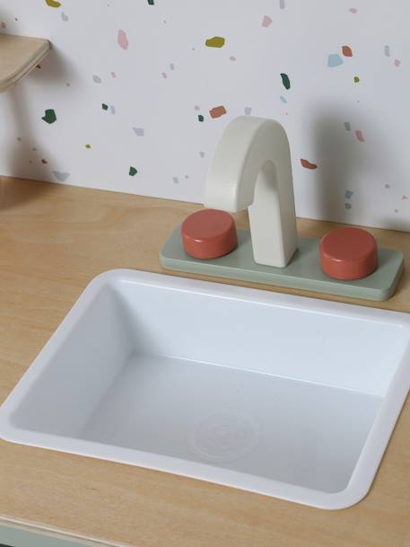 Wooden kitchen with FSC100® wooden accessories ecru+rose+sage green 