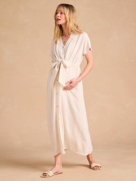 Long Shirt Dress for Maternity & Nursing, ENVIE DE FRAISE beige+black 