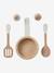 Wooden kitchen with FSC100® wooden accessories ecru+rose+sage green 