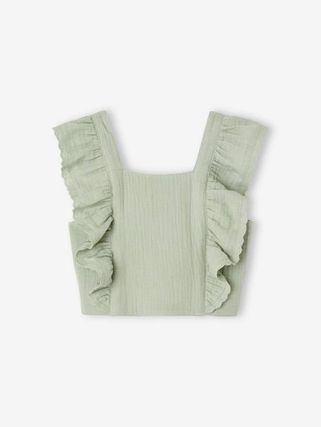 Occasion Wear Blouse & Frilled Skirt Combo blush+sage green 