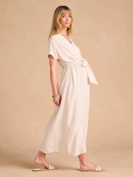 Long Shirt Dress for Maternity & Nursing, ENVIE DE FRAISE beige+black 