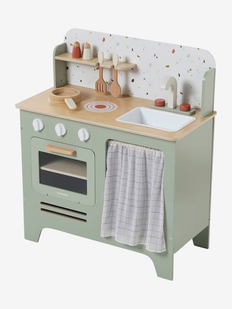 Wooden kitchen with FSC100® wooden accessories ecru+rose+sage green 