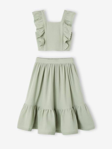 Occasion Wear Blouse & Frilled Skirt Combo blush+sage green 