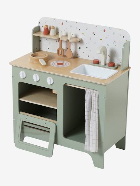 Wooden kitchen with FSC100® wooden accessories ecru+rose+sage green 