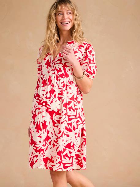 Short Floral Maternity Dress, ENVIE DE FRAISE khaki+red 