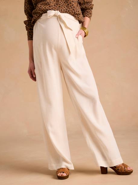 Wide-Leg Trousers in Lightweight Linen Blend for Maternity by ENVIE DE FRAISE beige 