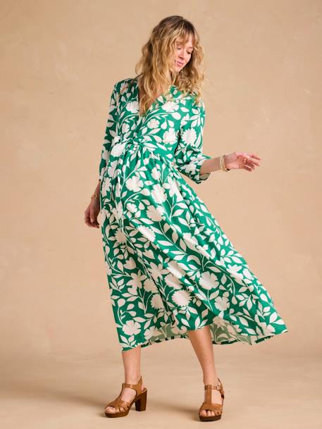 Long Floral Print Dress for Maternity & Nursing by ENVIE DE FRAISE green 