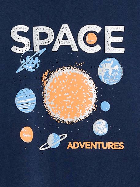 Boys' sparkly space print T-shirt almond green+night blue 