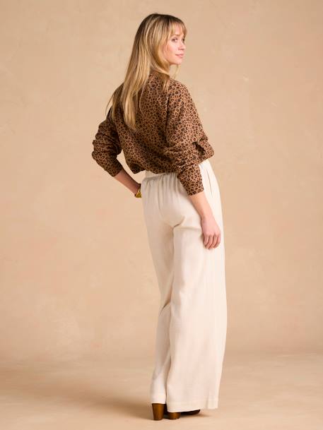 Wide-Leg Trousers in Lightweight Linen Blend for Maternity by ENVIE DE FRAISE beige 