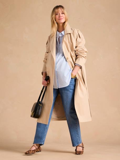Maternity Trench Coat With Kangaroo Panel, ENVIE DE FRAISE beige 