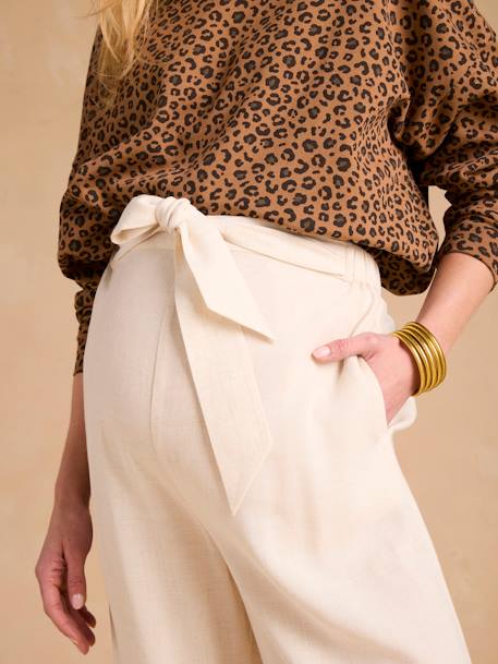 Wide-Leg Trousers in Lightweight Linen Blend for Maternity by ENVIE DE FRAISE beige 
