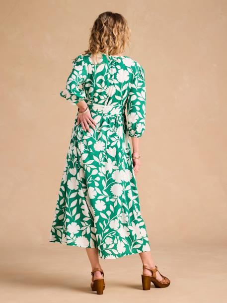 Long Floral Print Dress for Maternity & Nursing by ENVIE DE FRAISE green 