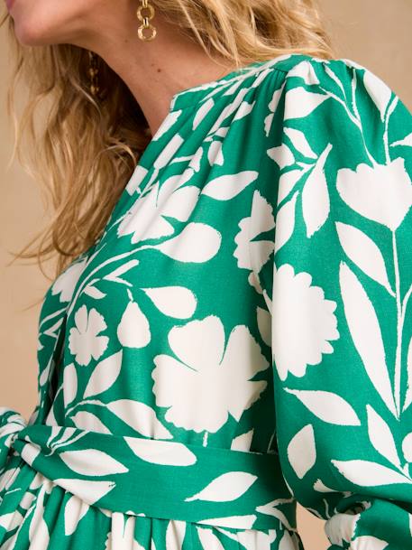 Long Floral Print Dress for Maternity & Nursing by ENVIE DE FRAISE green 