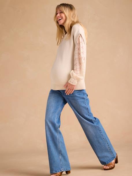 2-in-1 Dual Fabric Jumper for Maternity by ENVIE DE FRAISE beige 