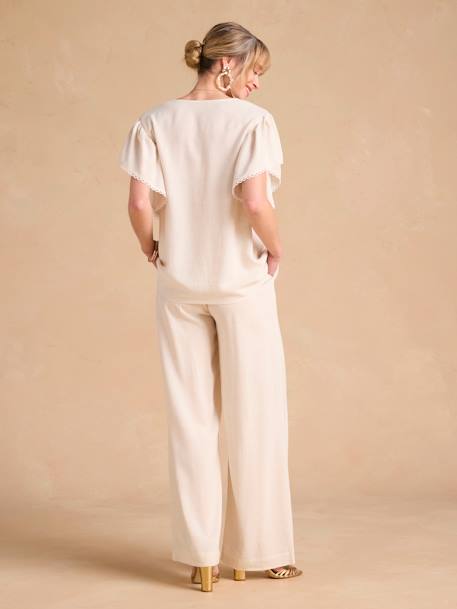 Linen Blouse for Maternity & Nursing by ENVIE DE FRAISE beige+khaki 