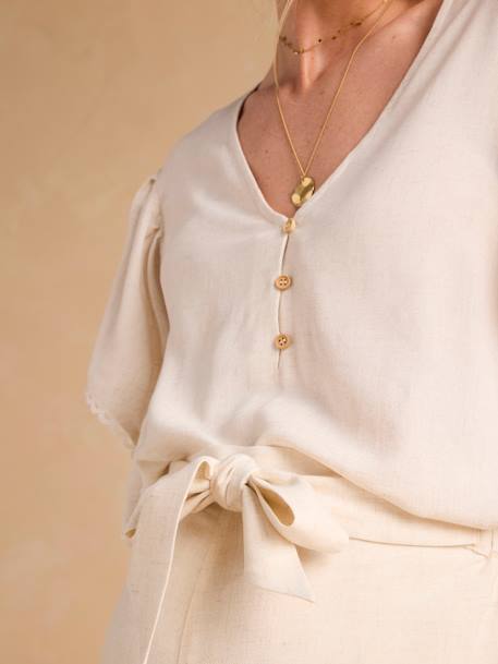Linen Blouse for Maternity & Nursing by ENVIE DE FRAISE beige+khaki 
