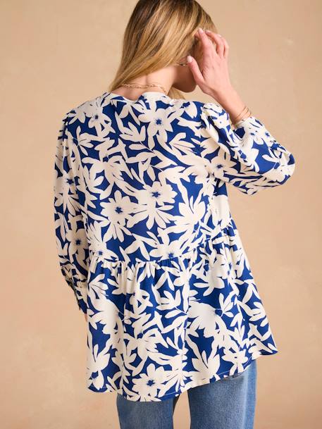 Floral Blouse for Maternity & Nursing by ENVIE DE FRAISE royal blue 