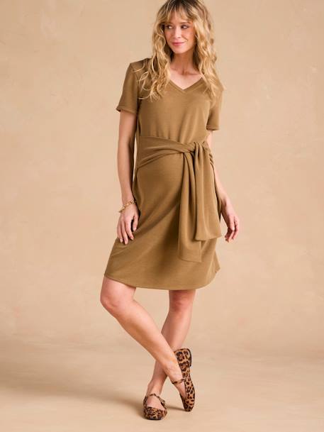 Short Dress with Tie-Front Belly Band for Maternity by ENVIE DE FRAISE olive 