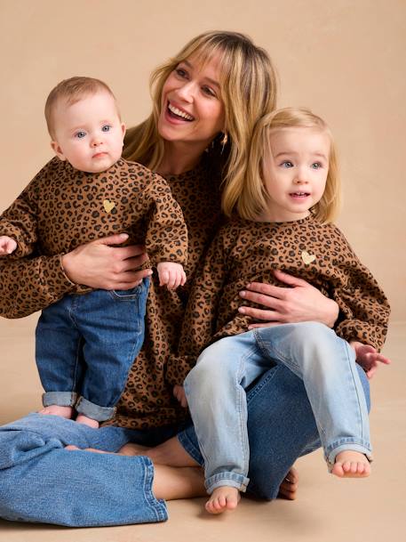 Leopard Sweatshirt for Girls, Mother/Daughter Capsule Capsule, ENVIE DE FRAISE beige+dark grey 