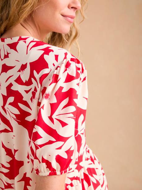 Short Floral Maternity Dress, ENVIE DE FRAISE khaki+red 