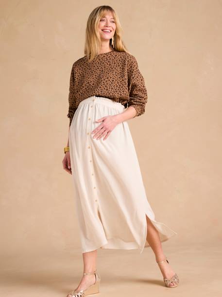 Long Viscose & Linen Skirt for Maternity, by ENVIE DE FRAISE beige 