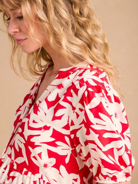 Short Floral Maternity Dress, ENVIE DE FRAISE khaki+red 