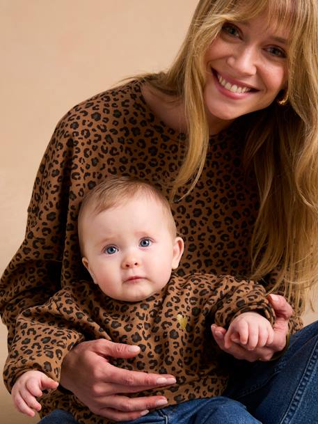 Leopard Sweatshirt for Baby & Mum, Capsule Collection by ENVIE DE FRAISE beige+dark grey 