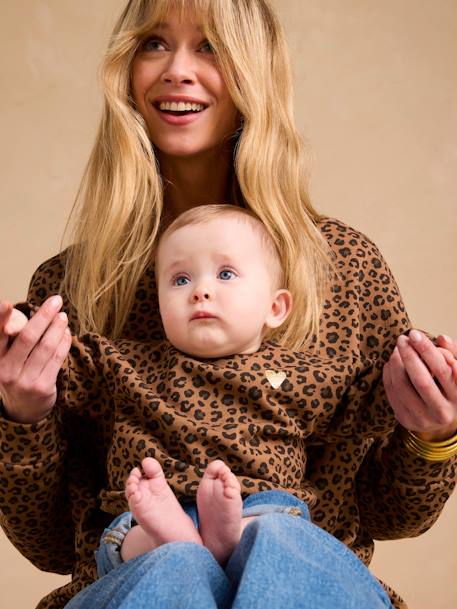 Leopard Sweatshirt for Baby & Mum, Capsule Collection by ENVIE DE FRAISE beige+dark grey 