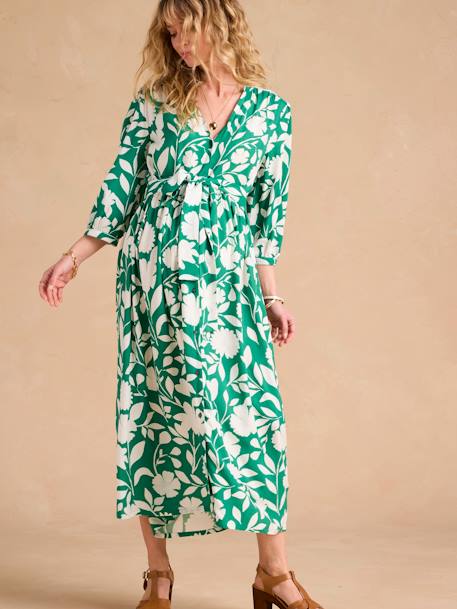 Long Floral Print Dress for Maternity & Nursing by ENVIE DE FRAISE green 