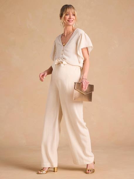 Linen Blouse for Maternity & Nursing by ENVIE DE FRAISE beige+khaki 