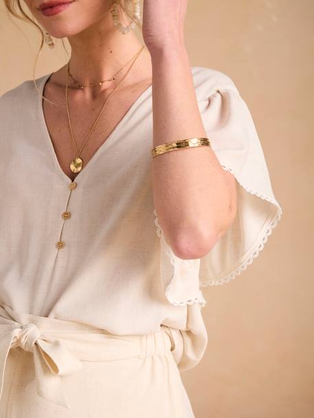Linen Blouse for Maternity & Nursing by ENVIE DE FRAISE beige+khaki 