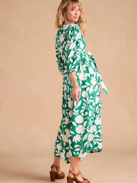 Long Floral Print Dress for Maternity & Nursing by ENVIE DE FRAISE green 