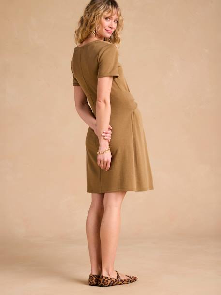 Short Dress with Tie-Front Belly Band for Maternity by ENVIE DE FRAISE olive 