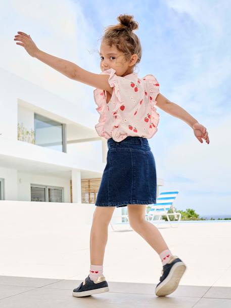 Frilly strawberry print T-shirt for girls pale pink 