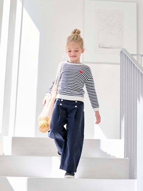 wide-leg trouser for girls navy blue+red 