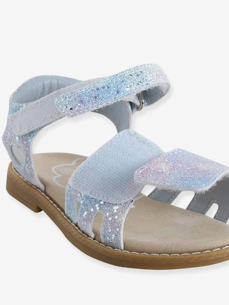 Glittery Hook-and-Loop Sandals for Girls printed white+set blue 