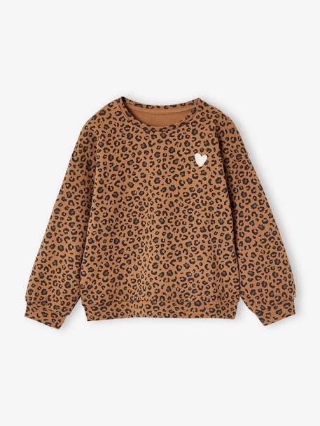 Leopard Sweatshirt for Girls, Mother/Daughter Capsule Capsule, ENVIE DE FRAISE beige+dark grey 